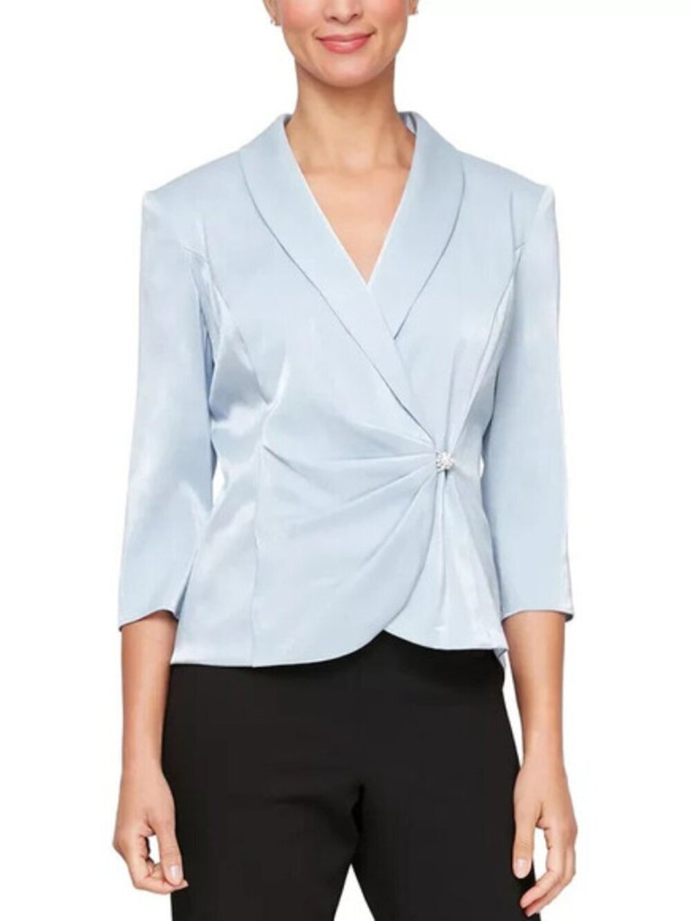 Alex Evenings Shimmer Blouse Womens Plus Size 3X Blue 3/4 Sleeves Formal Wedding